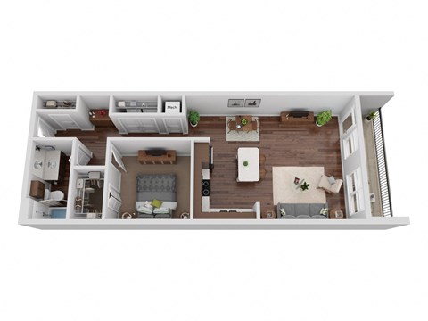 Floor plan for 1 bed, 1 bath, 857 sqft